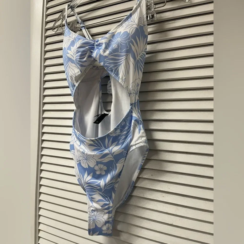 Hurley Blue and White Floral Kids One Piece Swimsuit